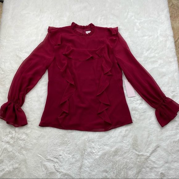 NWT Rachel Parcell Feminine Red Ruffle Top - Picture 6 of 13